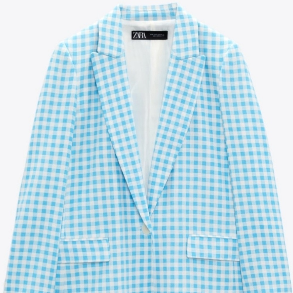 Zara Light Blue Gingham Blazer